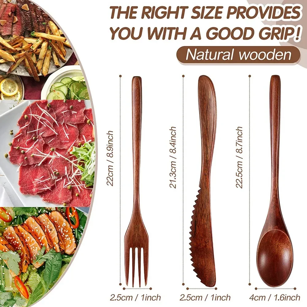 Wooden Cutlery Set Spoon Fork Cutter Reusable Flatware Portable Dinnerware Tableware Student Lunch Supplies