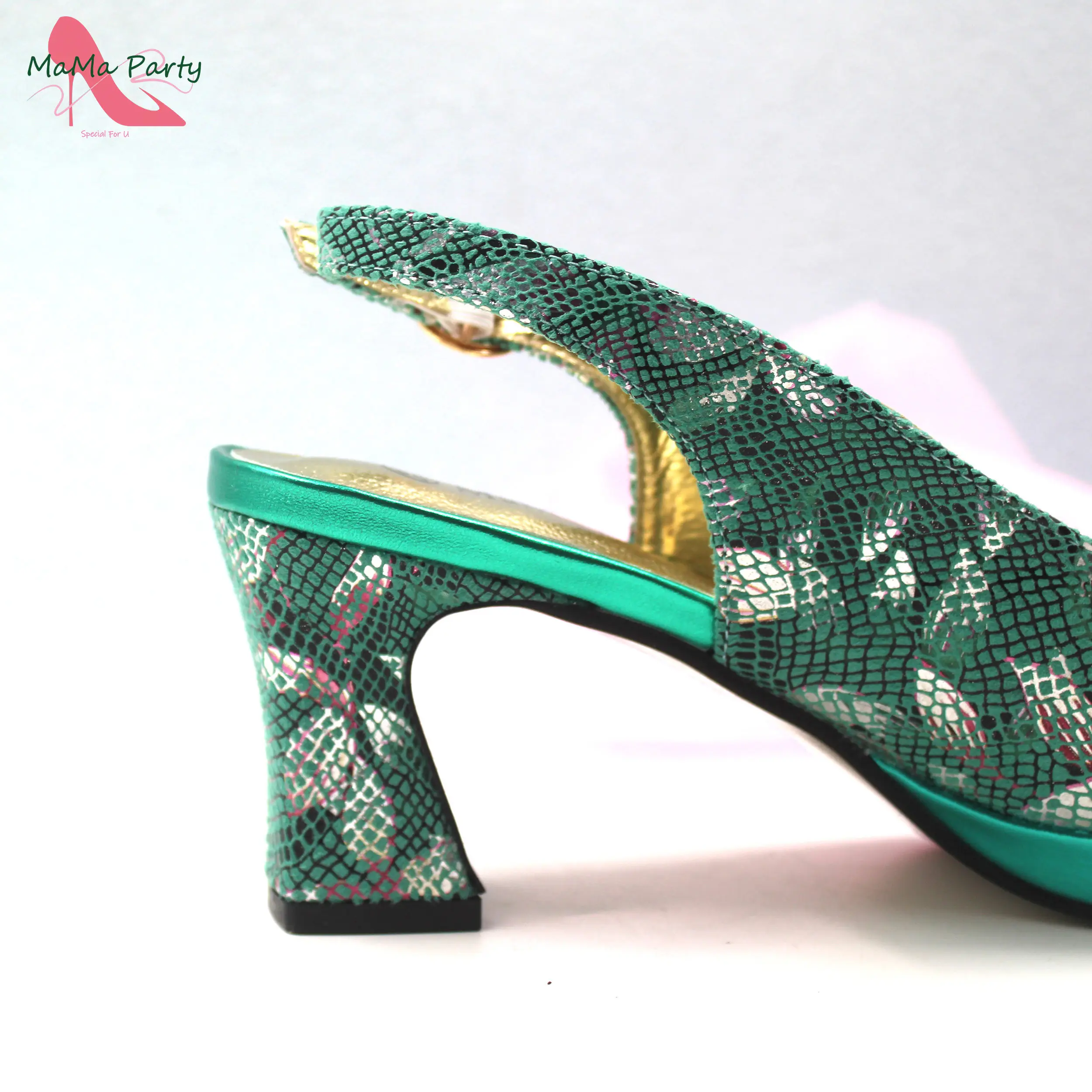 Comfortable Heels High Quality Peep Toe Italian Women Shoes Matching Bag Set in Green Color for Wedding Party