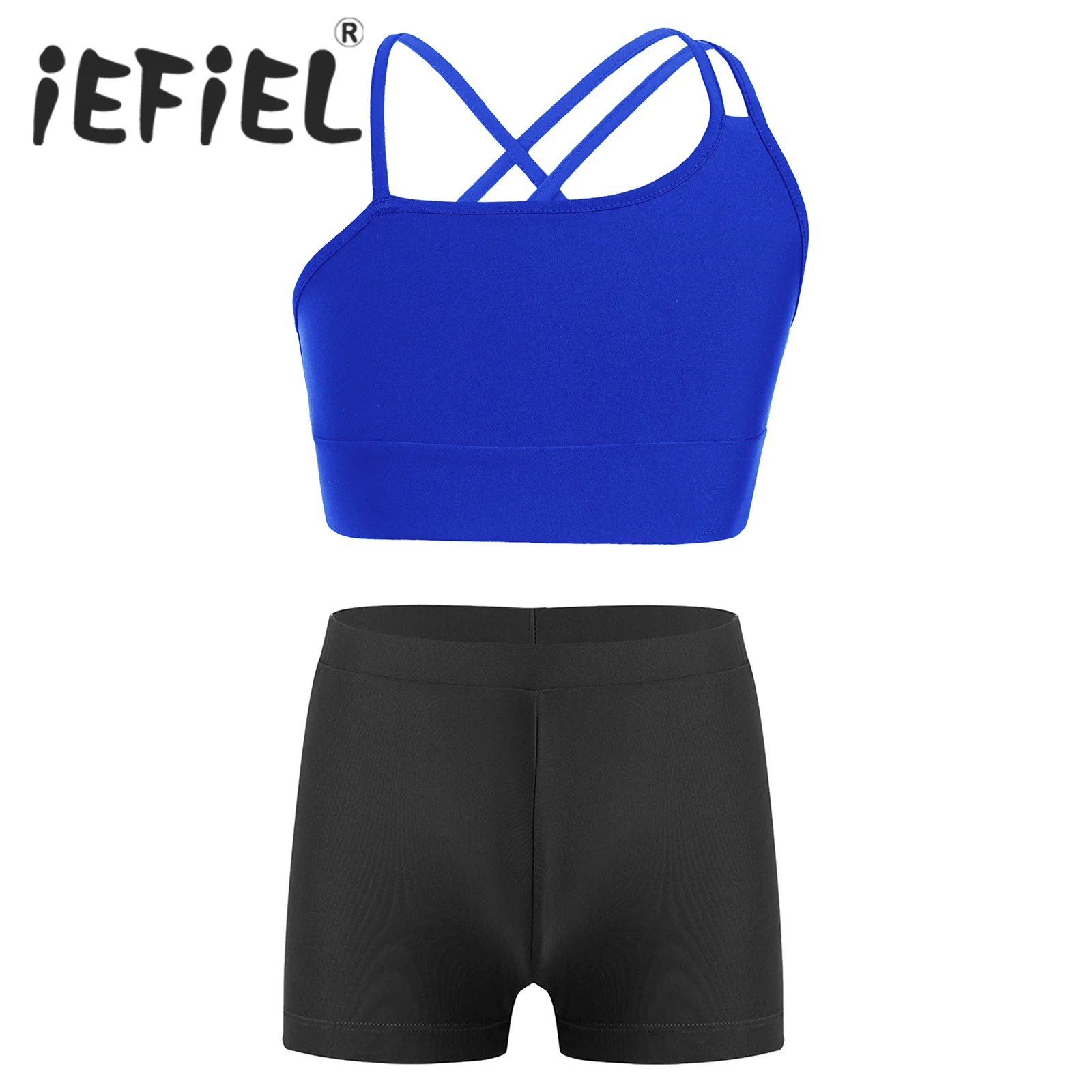 

Kids Girls Ballet Dance Sets Sports Gymnastics Outfits Spaghetti Straps Crop Top with Shorts for Beach Swimming Bathing Suits