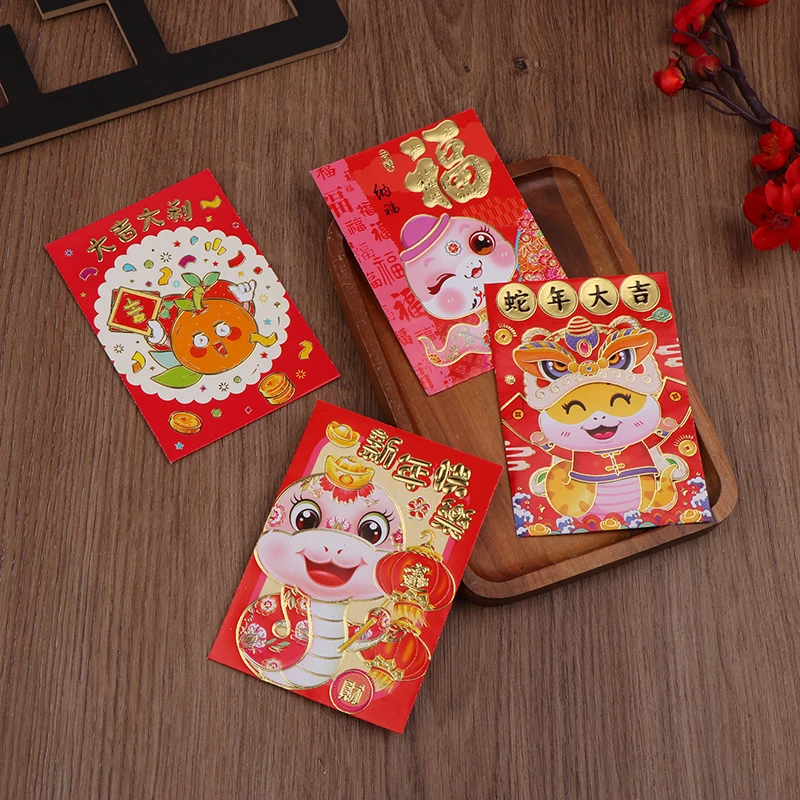 6Pcs Year Of The Snake Spring Festival Red Envelope Lunar New Lucky Money Chinese Packet For Envelopes Money Paper Bag