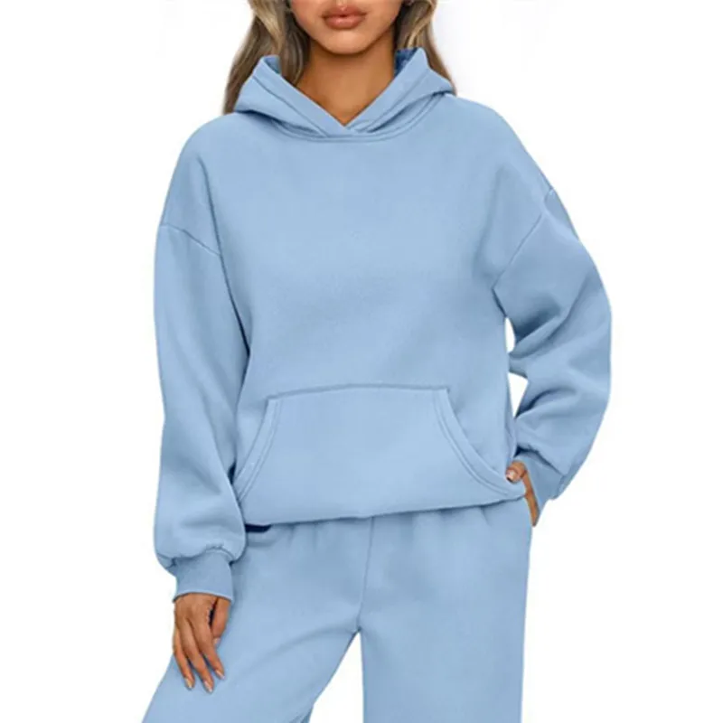 الخريف الشتاء سترة رياضية غير رسمية البلوز بلون طويل الأكمام المرأة موضة فضفاضة هوديي المرأة بلايز البلوز