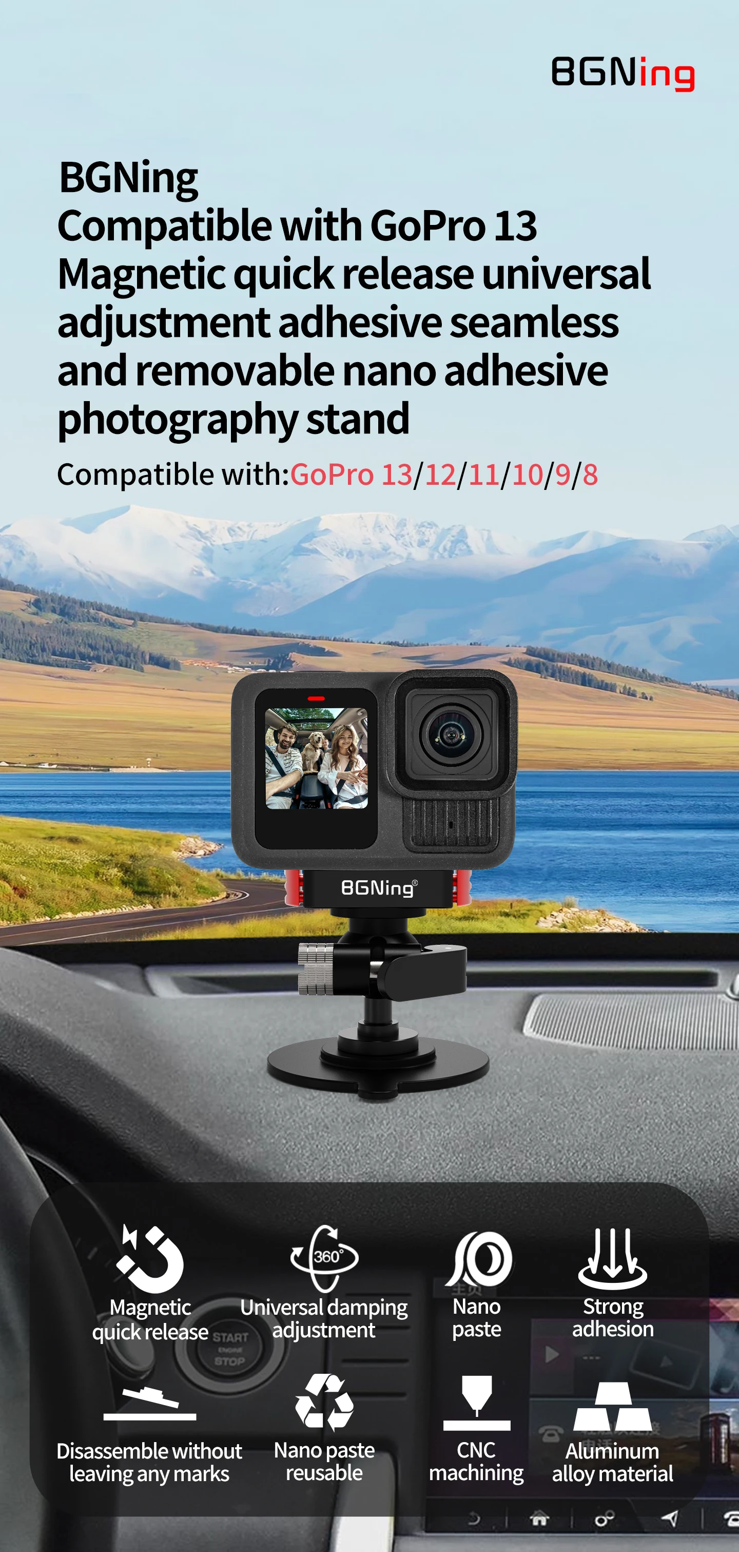Für GoPro Insta360 DJI OSMO Pocket4 Kamera Motorrad Auto Windschutzscheibe Helmhalterung 1/4 Magnetische Flexible Klebebasis Aufkleber – Detail 1