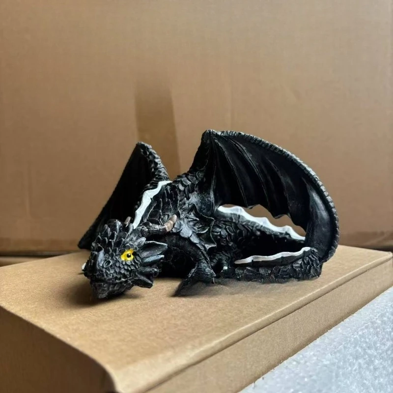 Gothic Dragon Garden Statue - Large Outdoor Resin Sculpture of Seated/Waiting Dragon, Mystical Lawn Decor for Fantasy Garden