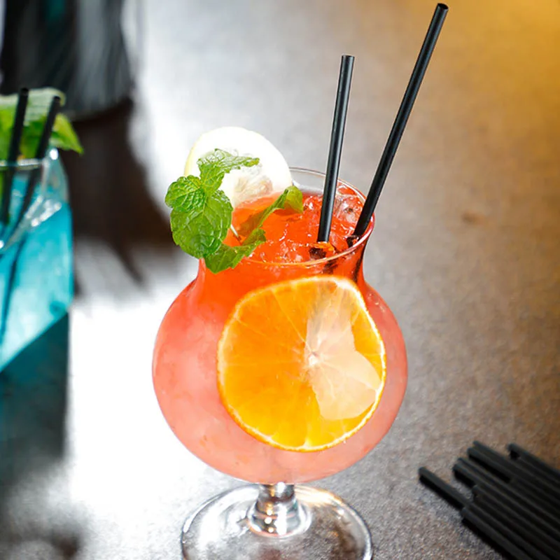 Black Thin Straw Plastic Disposable Short Straw Bar Cocktail Decoration Small Juice Drink 500PCS