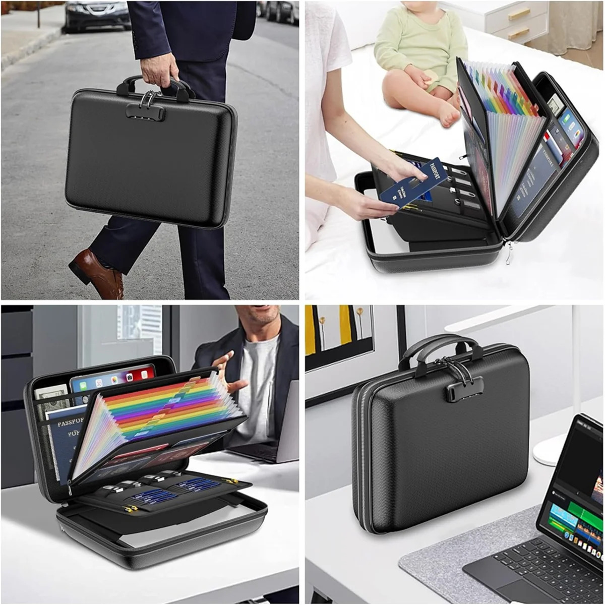 מארגן קבצים אשאי עם מנעול, תיבת מסמכים אשאיים עם 13 תיקיות אקורדיון, למקרים חשובים