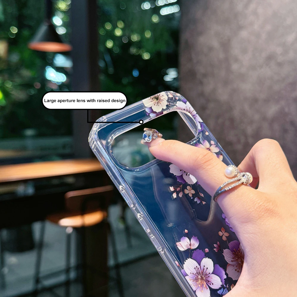 Electroplated Multi-Leaf Flower Pattern Shockproof Phone Case - Clear PC + TPU Cover