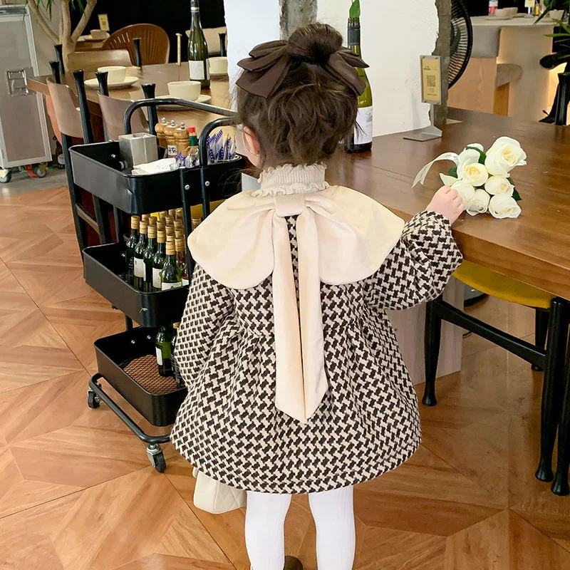 Girls Woolen Coat Jacket Cotton Outwear Windbreak Lapel Warm Plus Thicken Velvet Winter Autumn Party Children's Clothing girls winter coat