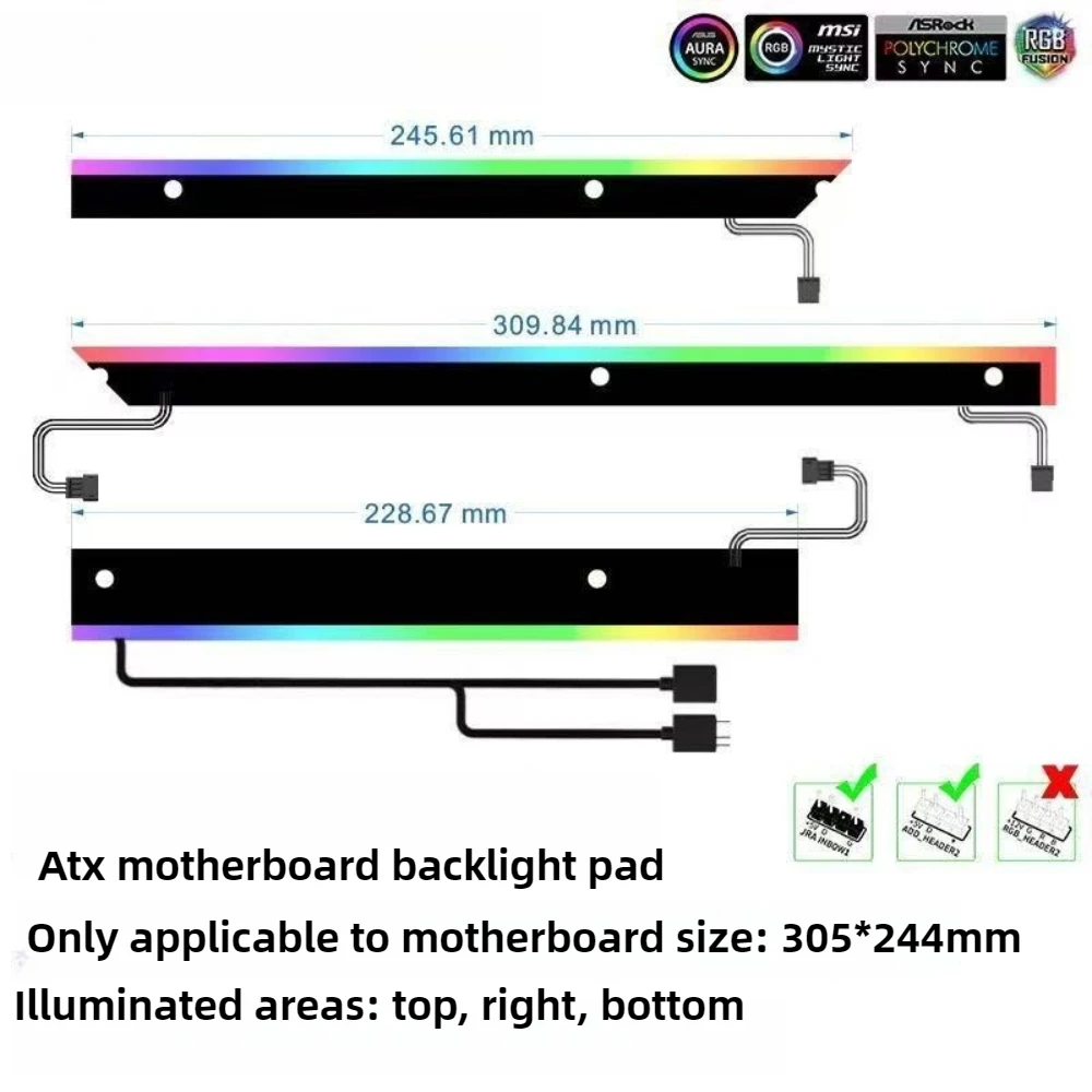 모보 조명 백라이트 패드, 라이트 스트립 5v 3핀 ARGB AURA 싱크 컴퓨터 액세서리