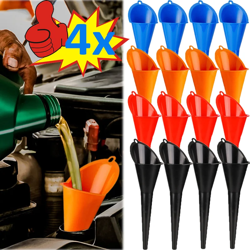 

4PCS Motorcycle Car Long Mouth Funnel Portable Refueling Tool Car Refueling Funnel for Gasoline Engine Oil Farm Machine Funnel