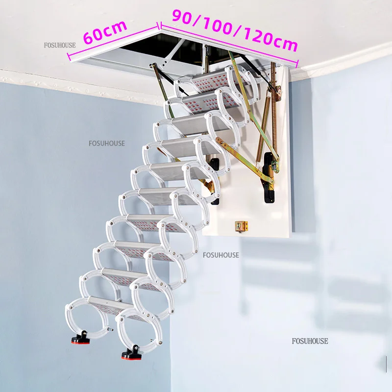 전동식 다락방 계단, 천장 접이식 텔레스코픽 사다리, 손잡이가 있는 해치형, 숨김형 로프트 텔레스코픽 계단