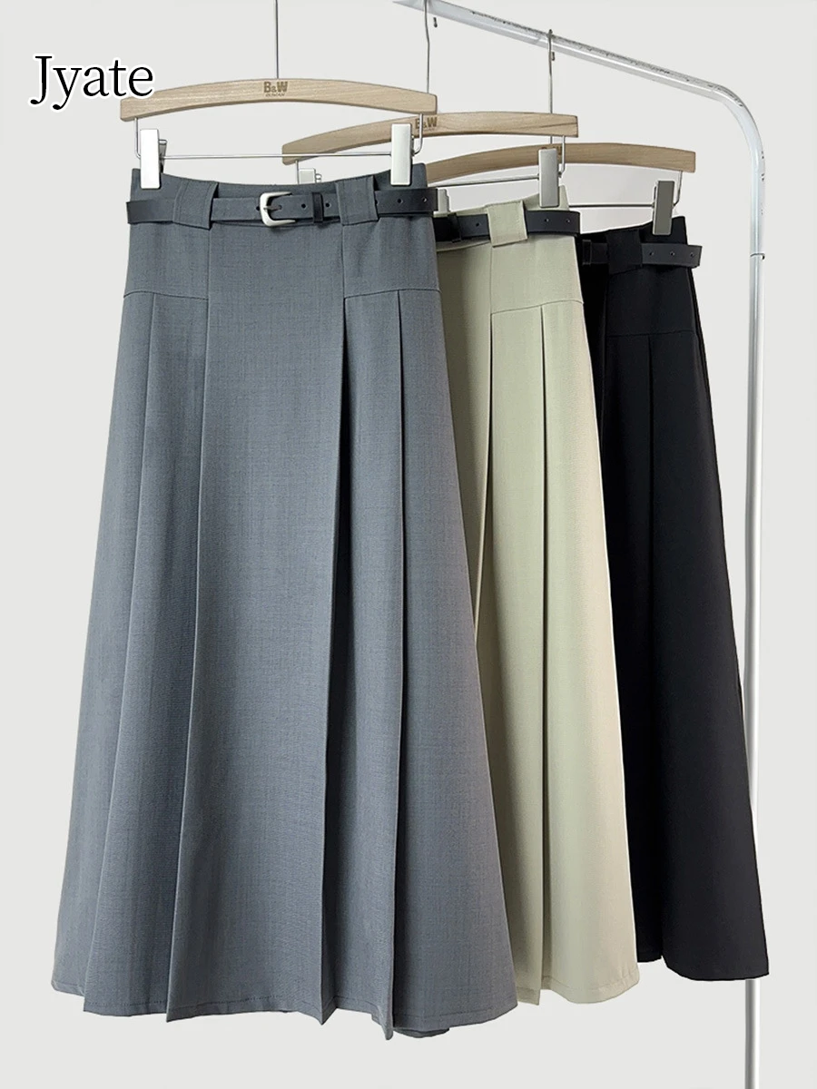 

Юбка Jyate плиссированная с высокой талией и поясом, Женская юбка на весну и лето, новая женская одежда, однотонный костюм, трапециевидная юбка, уличный стиль
