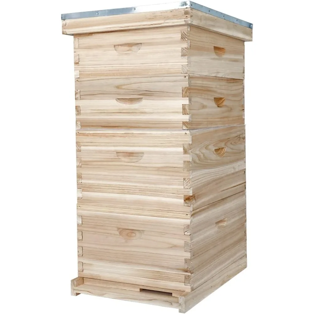 10-Frame Complete Bee Hives and Supplies Starter Kit, Beehives for Beginners with Beehive Frames and Waxed Foundations