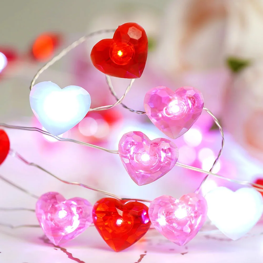 

2M 20 LED Heart String Lights Red White Pink Heart Valentines Day Home Decoration Battery Operated Fairy Tale Garland Lights