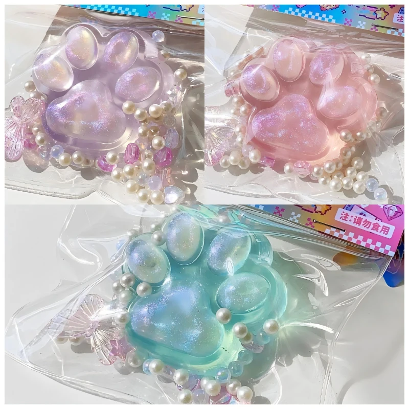 Cat Paw Pinch Toy Blingbling Slow Rebound Stress Relief Toys Transparent Cube Squeeze Toy Gift Sticky Stress Relief Relax Toys 2
