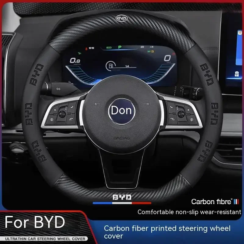 

Car Carbon fiber Cow Leather Steering Wheel Cover For BYD Atto 3 Tang F3 E6 Yuan Plus Song Max F0 Qin G3 I3 Han Auto Accessories