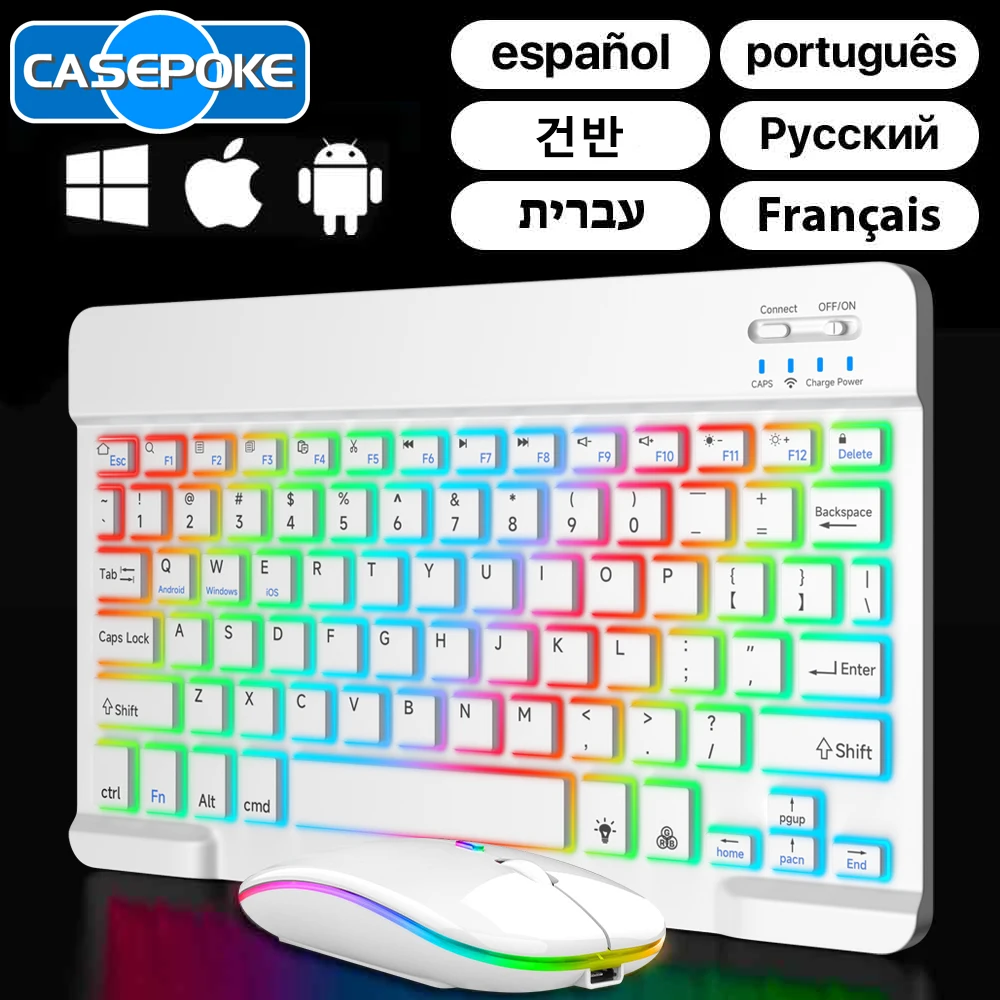 CASEPOKE Portable Slim Silent Tablet Keyboard Rechargeable Backlit Wireless Bluetooth Keyboard For iOS Android Windows Tablet