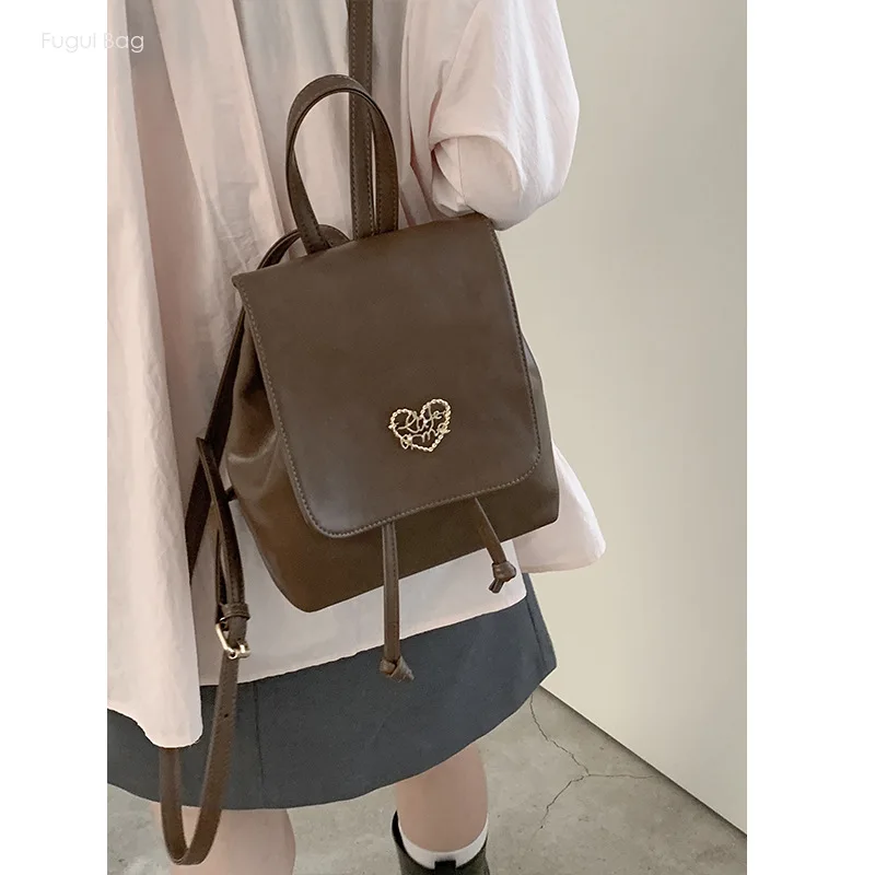 Women's Shoulder Bag Trendy Urban Commuter Students High End New Casual Fashion Simple Solid Color Drawstring Love