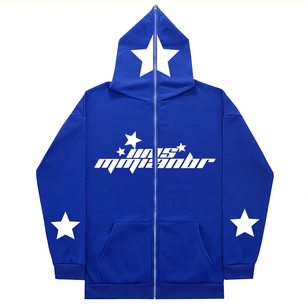 

Gothic Full Face Zipper Men's Hoodies Sweatshirt Unisex Starts Letters Inner Fleece Women‘s Streetwear Tops Coat