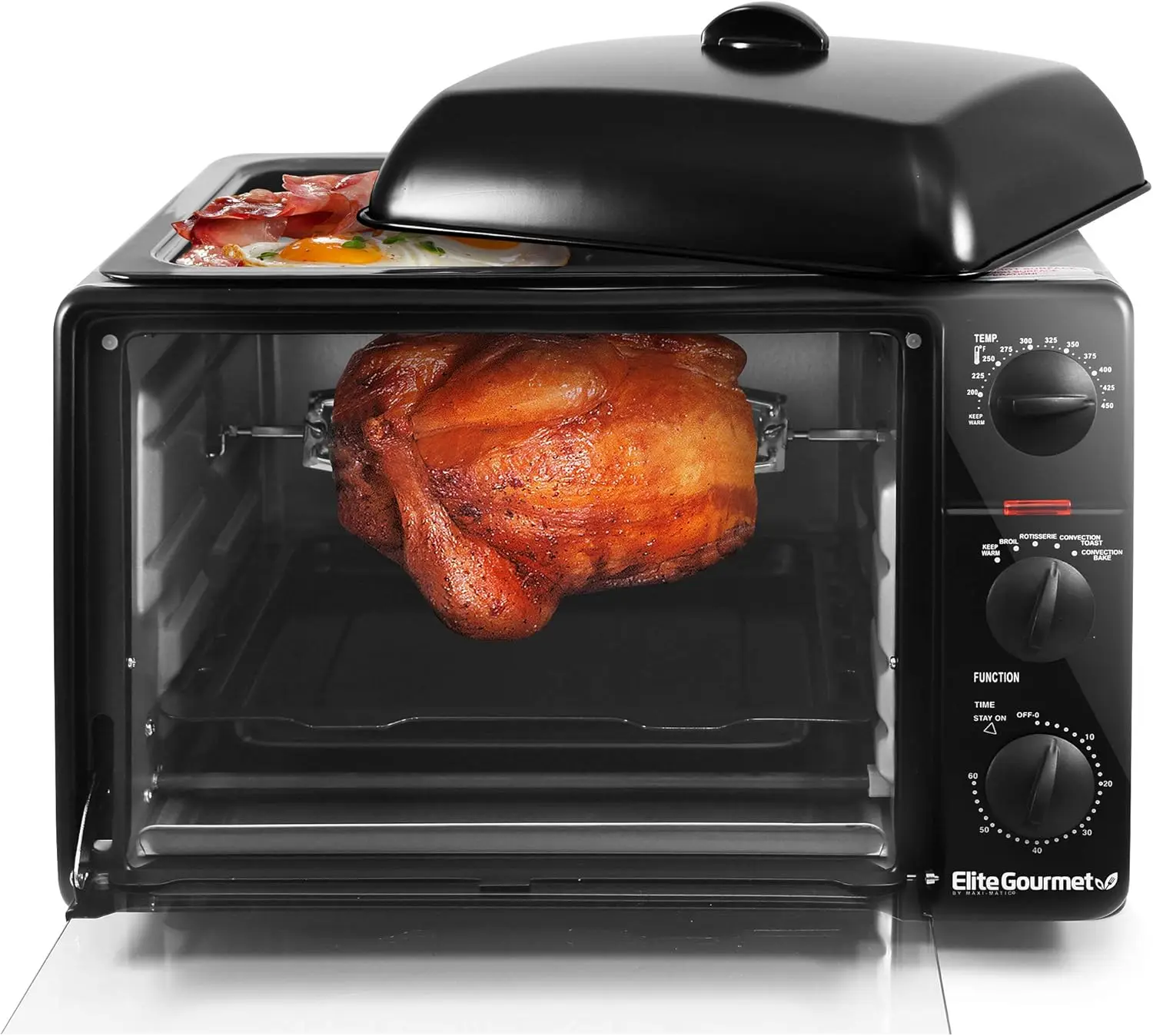 Gourmet ERO-2008SZ## Countertop XL Toaster Oven w/Top Grill & Griddle & Lid + Convection Rotisserie, Bake, Broil, Roast, T