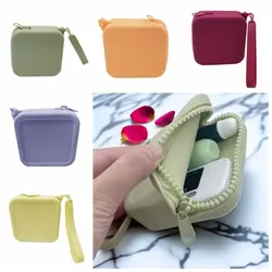 INS Silicone Square Coin Purse Casual Waterproof Solid Color Small Item Bag Portable Mini Earphone Storage Bag Outdoor