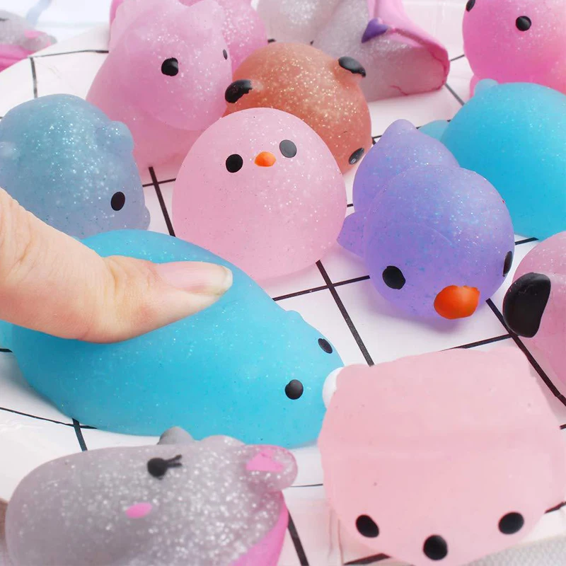 50PCS Kawaii Glitter Mochi Squishy Antistress toys Classroom Prizes for Kids Birthday Party Favors