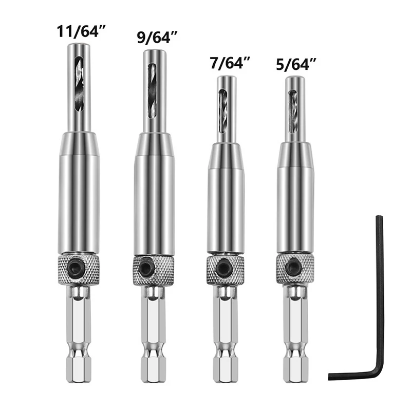 

4 Pcs Self Centering Hinge Drill Bits Set Door Cabinet Holes HSS Hex Groove For Installation Of Door Hinges Hand Tools