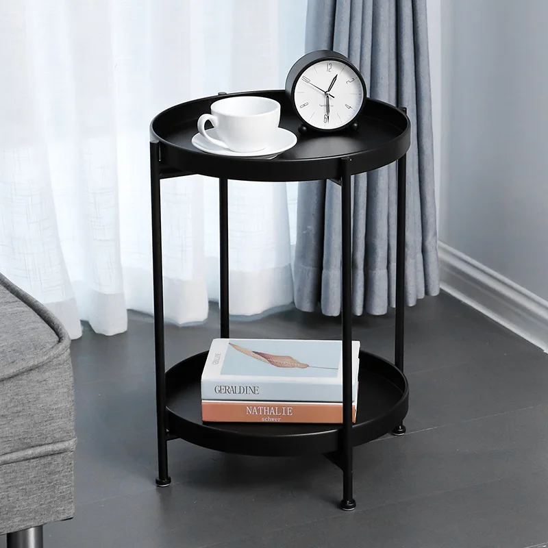 Nordic Iron Double-Layer Coffee Table Living Room Sofa and Bedside Side Table Bedroom B & B Coffee Small round