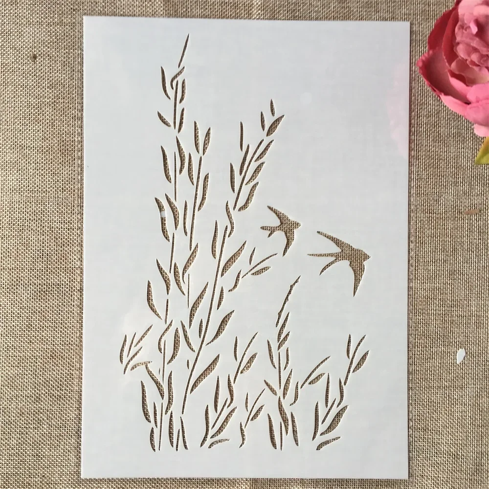 5Pcs/Lot 29cm A4 Swallow Bird Grass Bamboo DIY Layering Stencils Painting Scrapbook Coloring Embossing Album Decorative Template