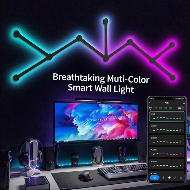 LED Smart Wall Lamp RGBIC Light Bar DIY Atmosphere Night Light APP Music Rhythm TV Backlight Bedroom Game Room Decoration