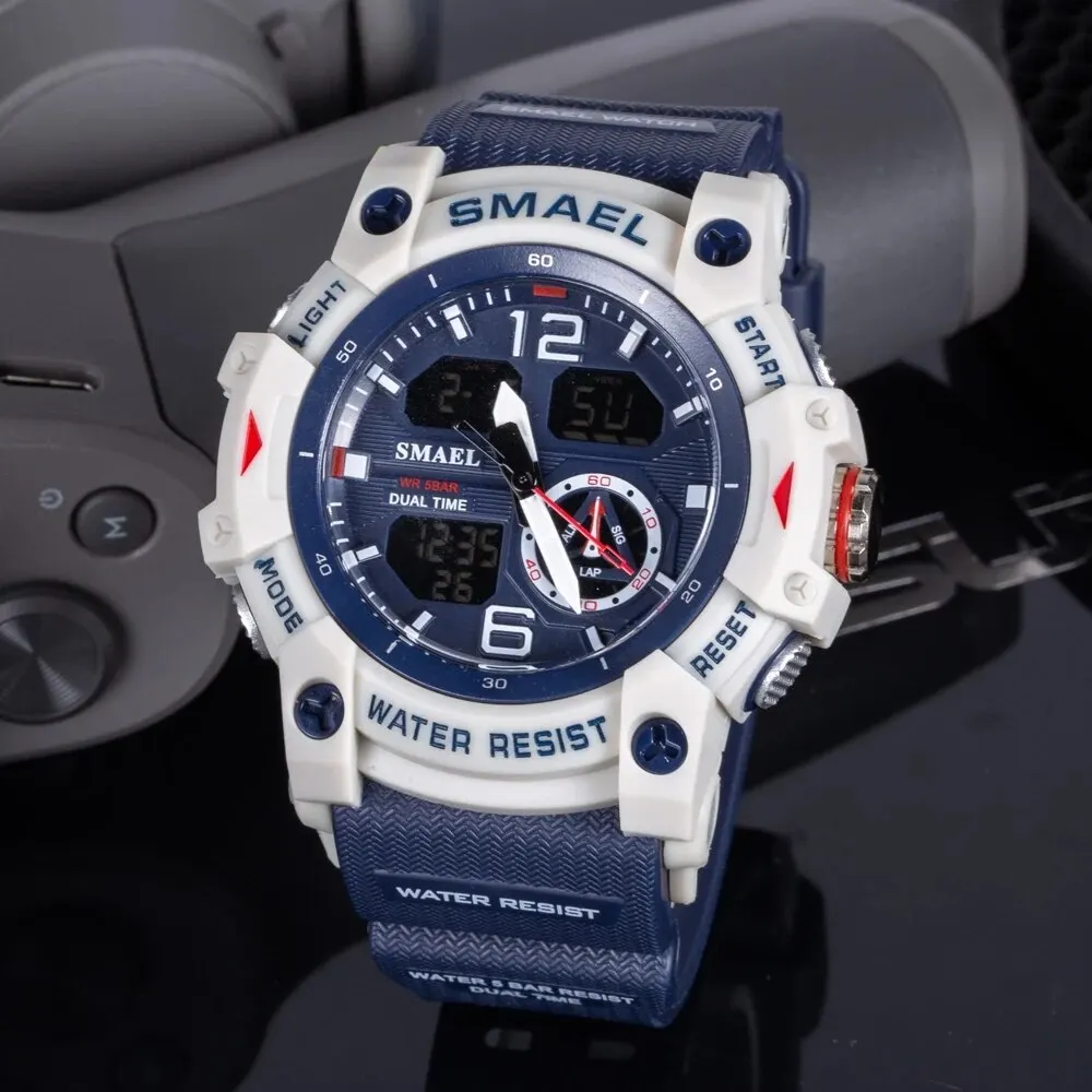 SMAEL Sport Watch Military Wristwatch for Men Alarm Stopwatch LED Digital Back Light Dual Time Display Waterproof Watch Men 8007 3