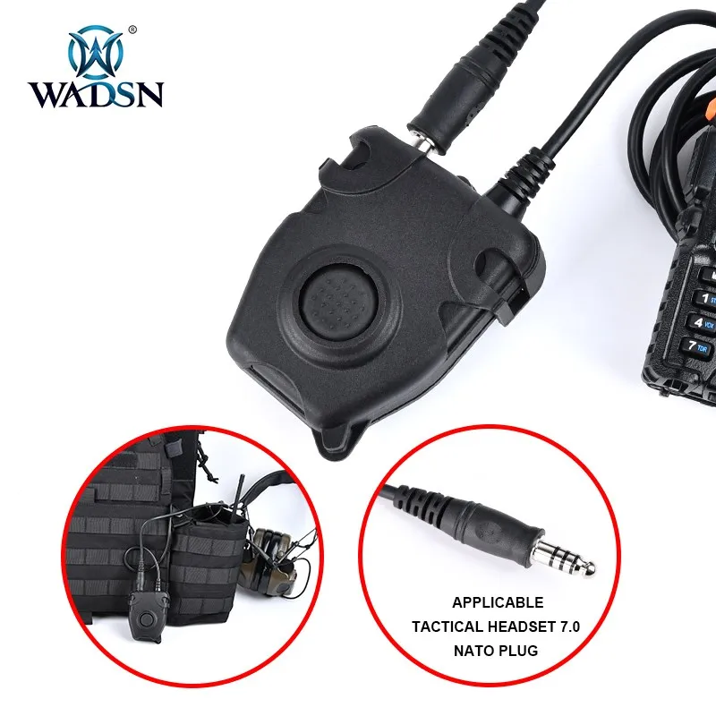 Wadsn Tactical PTT Push-Talk Button Military Headset Comtact Headphone Motorola Kenwood Icom Midland Plug Baofeng Radio