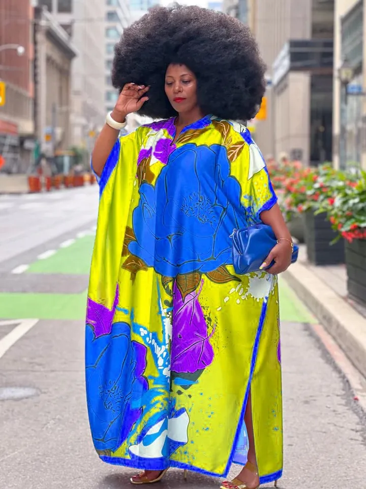 African Dashiki Dress With Headwrap – Floral Print, 100% Cotton, Casual & Party Wear - View #9