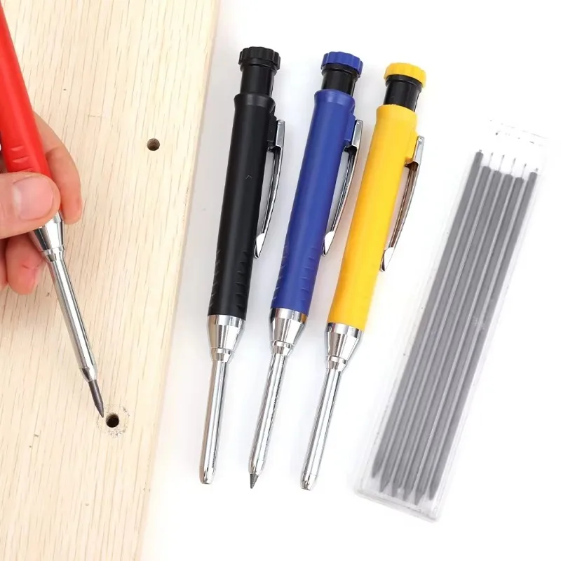 Solid Carpenter Pencil with Refill 4-1Pack 40mm Long Nosed Deep Hole Mechanical Pencil Marker for Woodworking Construction