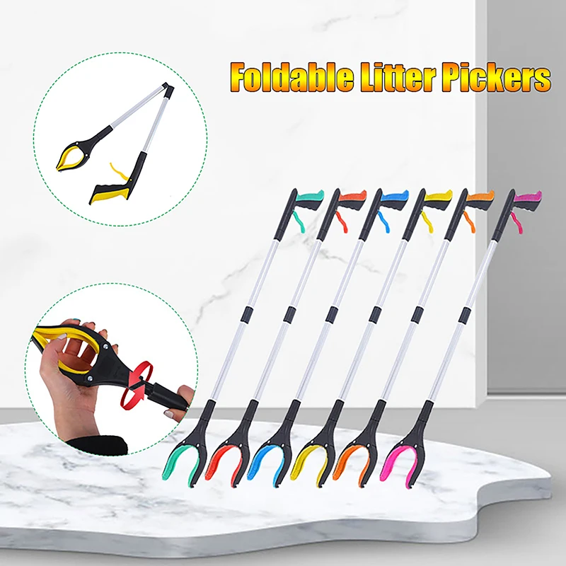 81cm Foldable Litter Clip Portable Long Handle Picker Arm Extender Garden Garbage Grabber Pick Up Tools 2