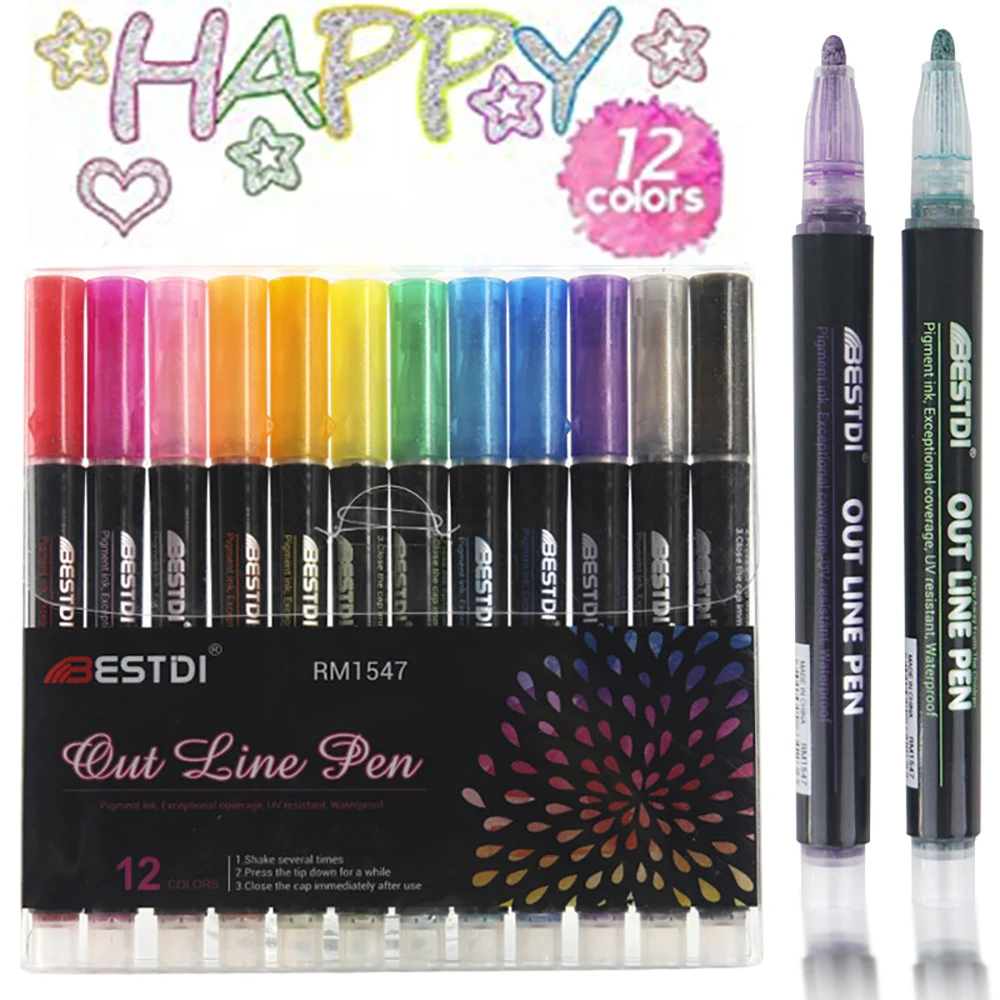 8/12 Colors Set Double Line Outline Pens Self-Outline Metallic Markers Glitter Writing Drawing Pens For Christmas Card Writing contour marker art marker marker pen