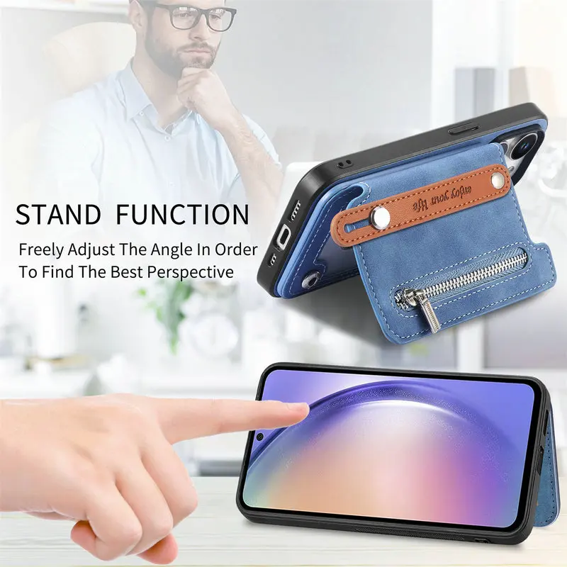 Leather Wallet Case with Detachable Magnetic Card Holder, 2-in-1 Design