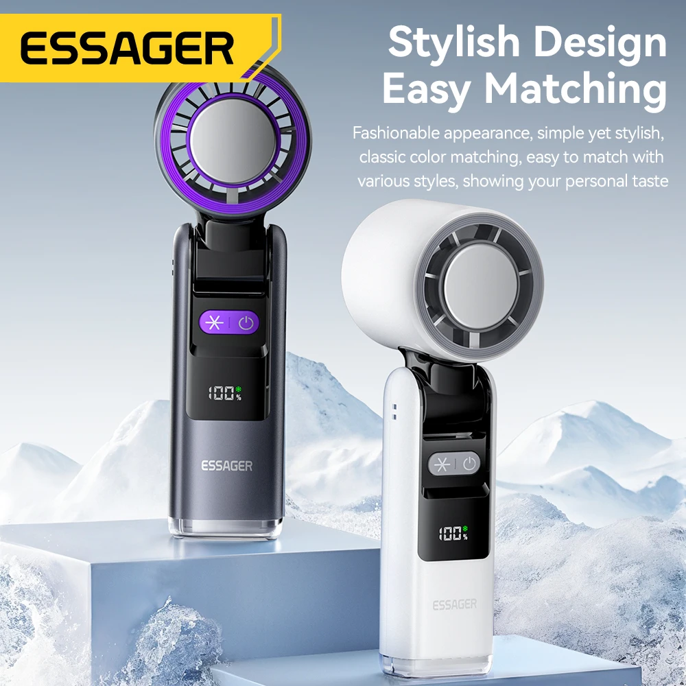 Essager Portable Handheld Turbo Fan 100 High Speed Foldable Fan Handheld Adjustable USB C Rechargeable Fan with Display Screen