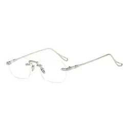 Ultralight Rimless Blue Light Blocking Square Eyewear - Strength 100 (Silver)