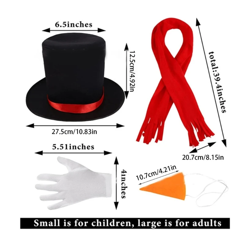 652F Snowman Costume Black Hat Kids Snowmen Fashion Black Hat Scarf White Gloves Christmas Party Cosplay Costume Set