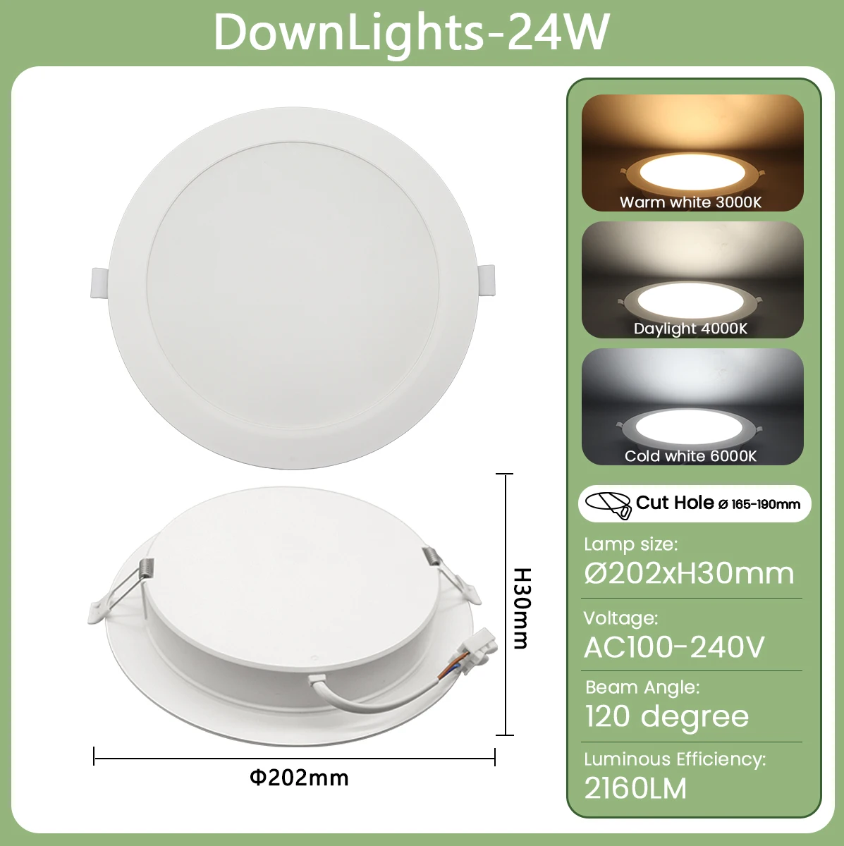 ตัวเลือกสินค้า ไฟ LED ฝังผนัง ทรงกลม 10-24W ใช้งานได้ทั้ง 120V และ 220V
