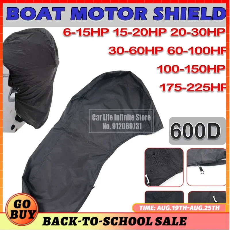 Boat Cover Outboard Motor Cover 600D 6-225HP Full Outboard Motor Engine Boat Cover Black Waterproof Anti-scratch Heavy Duty Outboard Engine Protector
