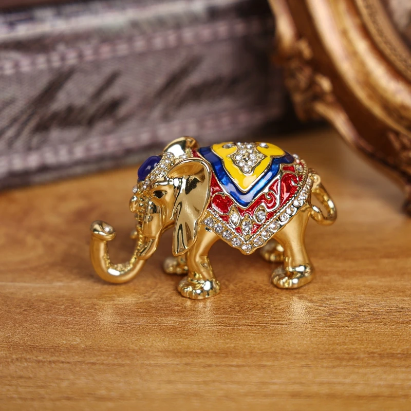 Shinnygifts Antique Jewelry Box for Souvenir, Set of 5 parts, Antique Style Elephant Decoration Metal Jewelry Box