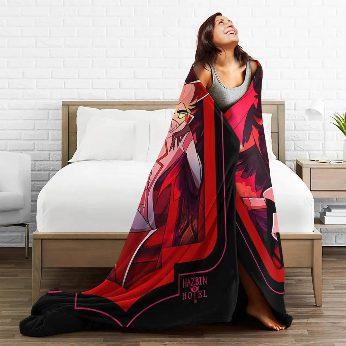 Hazbin Lucifer Cartoon Hotels Blankets Flannel Printed Alastor Action Anime Portable Lightweight Throw Blanket Office Rug Piece 3