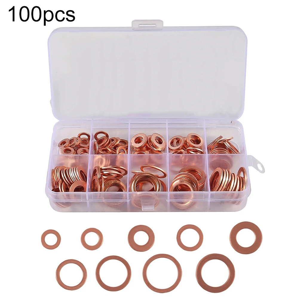 Copper Washer Gasket Set Flat Ring Seal Assortment Kit For Sump Copper Oil Seal Gasket Boxed Flat