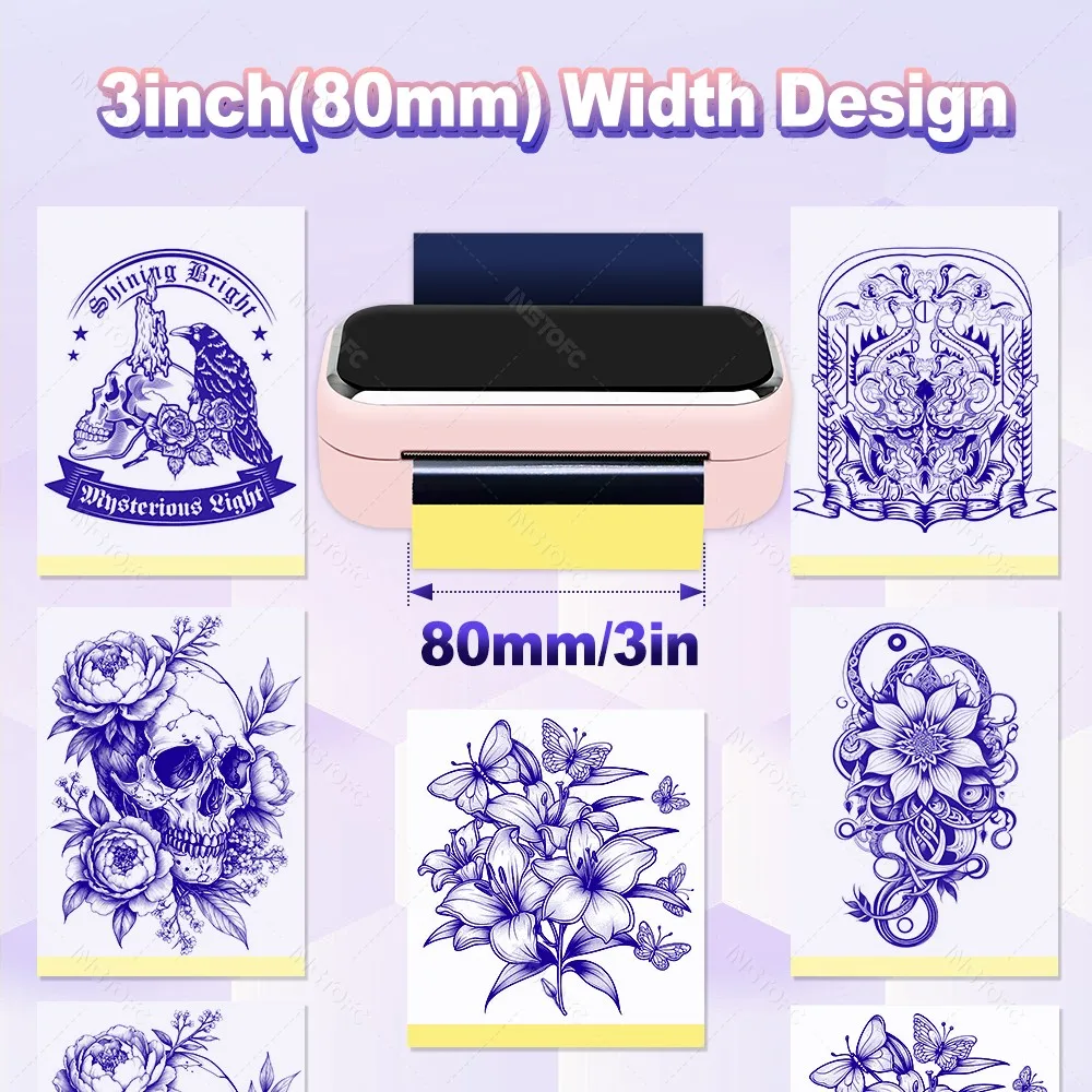 80mm Tattoo Stencil Printer Thermal Tattoo Printer with 3inch Transfer Paper Wireless Bluetooth Mini Portable Printer DIY Artist
