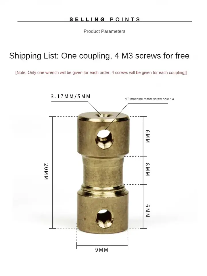 10PCS D9*L20 2mm/2.3mm/3mm/3.17mm/4mm/5mm/6mm Brass Flexible Motor Shaft Coupling Coupler Motor Transmission Connector image 3