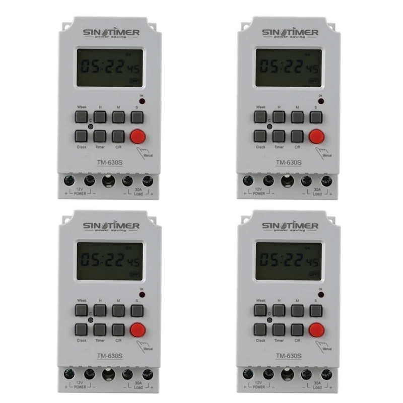 

4X Sinotimer Tm630s-4 12V Seconds Control Timer Switch Large Screen Digital Display Hot Pin Voltage Output