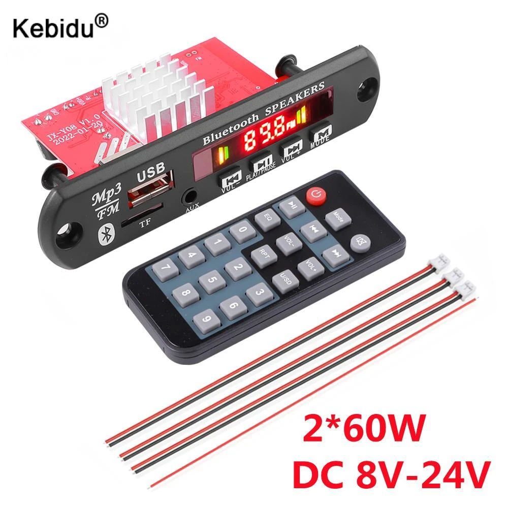Kebidu 2*15/20/25/40/60W Amplifier 12V MP3 WMA WAV Decoder Board Bluetooth5.0 Wireless Music Audio Modul USB TF FM Radio For Car2*25W DC6v-18v2*20W 6-12V2*40W 7-24V microsoft zune