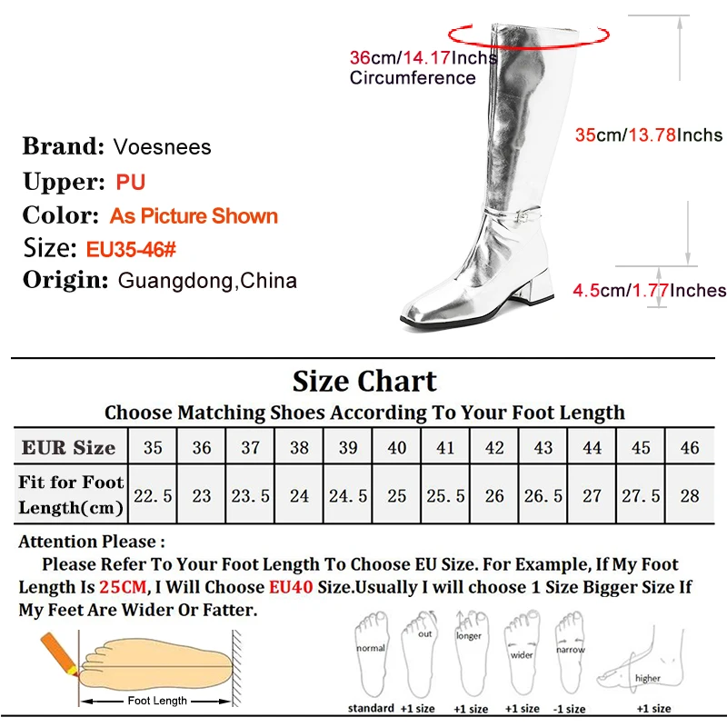 4.5CM Chunky Heel Women Knee High Boots Luxurious Silver Stage Show Shoes Belt Buckle Design Winter Square Toe Party Long Boots