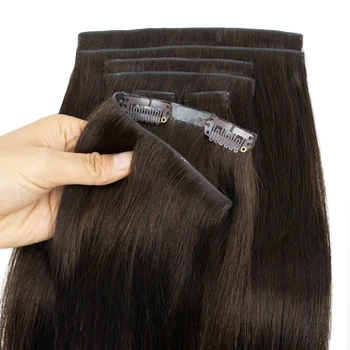 Seamless Clip In Hair Extensions 7pcs Dark Brown Clip in Human Hair Invisible PU Skin Weft Natural Remy Human Hair Extensions